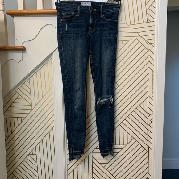 Frame Distressed Le Skinny De Jeanne Jeans - Picture 1 of 8